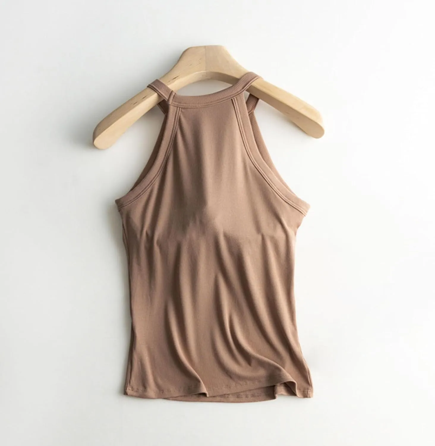 Women Tank Tops with Built in Bras Casual Basic Racerback Ribbed Shirts Sleeveless High Neck Slim Fit Tops