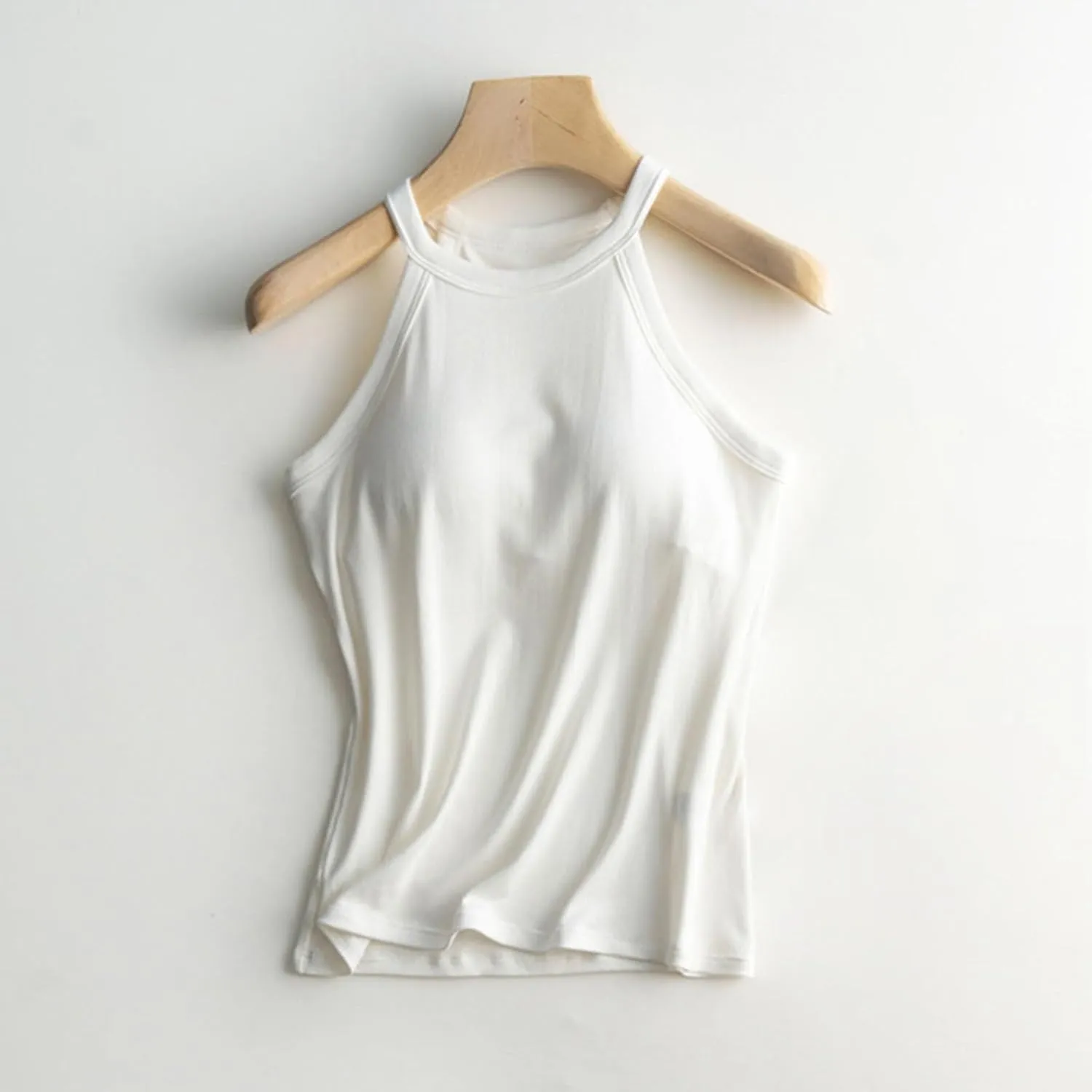 Women Tank Tops with Built in Bras Casual Basic Racerback Ribbed Shirts Sleeveless High Neck Slim Fit Tops
