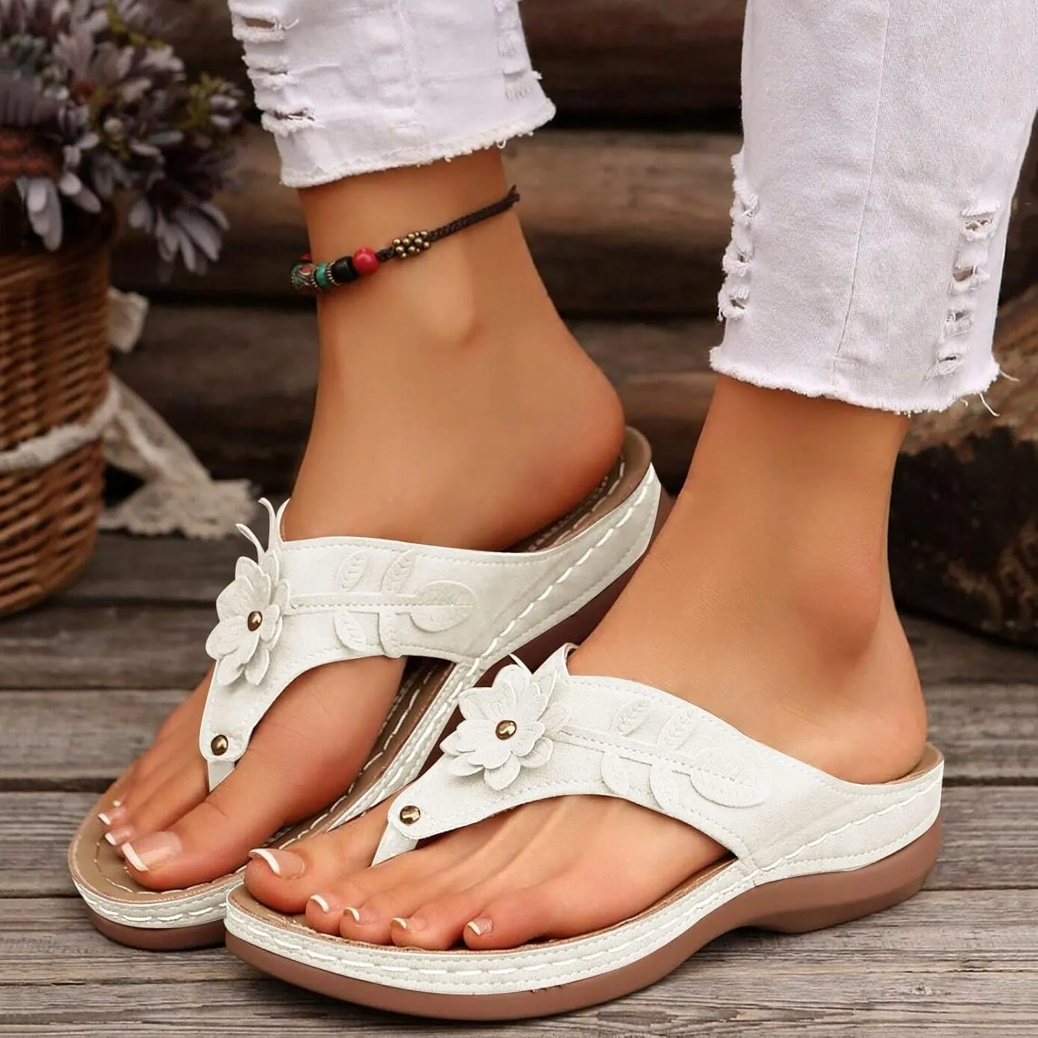 Womens Arch Support Soft Cushion Flip Flops Yoga Mat Comfortable Walking Thong Sandals Slip On Wedge Sandal Indoor Outdoor for Summer