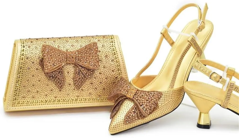WomenS Arrival Wedding Shoes and Bag Set Luxury Pointed Toe High Heel Slingbacks with Matching Handbag