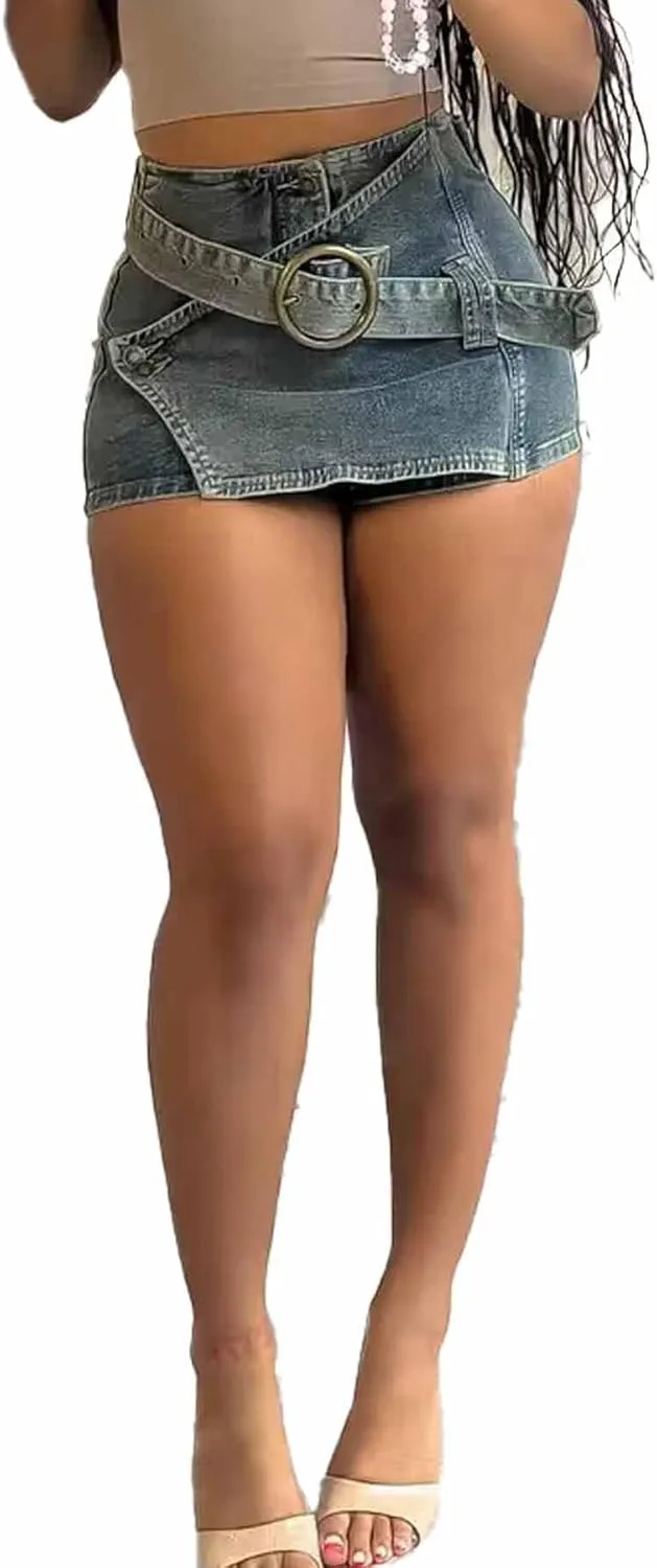 Women's Casual High Waisted Jean Skorts 2025 Summer Stretchy Denim Mini Skirt with Shorts Y2K Streetwear
