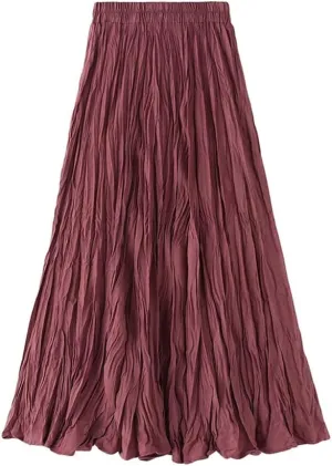 Women's Chiffon High Waist Pleated Midi Skirt Swing A-line Skirts Elastic Waist Maxi Casual Mini Skirts