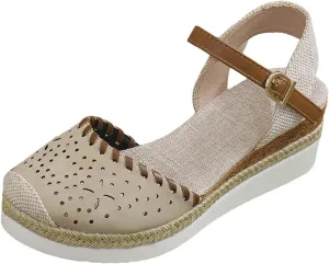Women's Closed Toe Elastic Ankle Strap Espadrilles Wedge Sandals Orthopedic Comfortable Summer Dress Hollow Out Arch Wedge Platform Sandal Slip on Casual Beach Outdoor Wedding Espadrilles Footwear