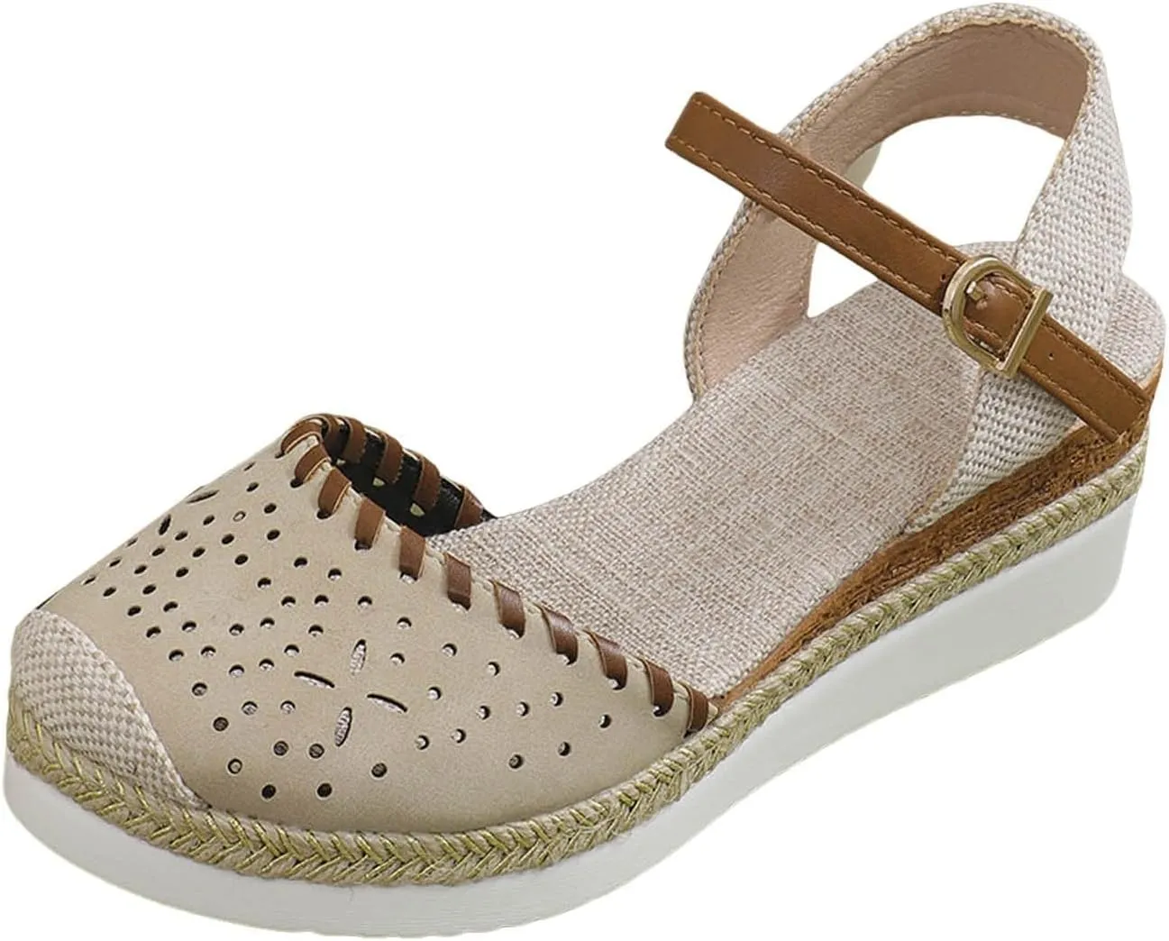 Women's Closed Toe Elastic Ankle Strap Espadrilles Wedge Sandals Orthopedic Comfortable Summer Dress Hollow Out Arch Wedge Platform Sandal Slip on Casual Beach Outdoor Wedding Espadrilles Footwear