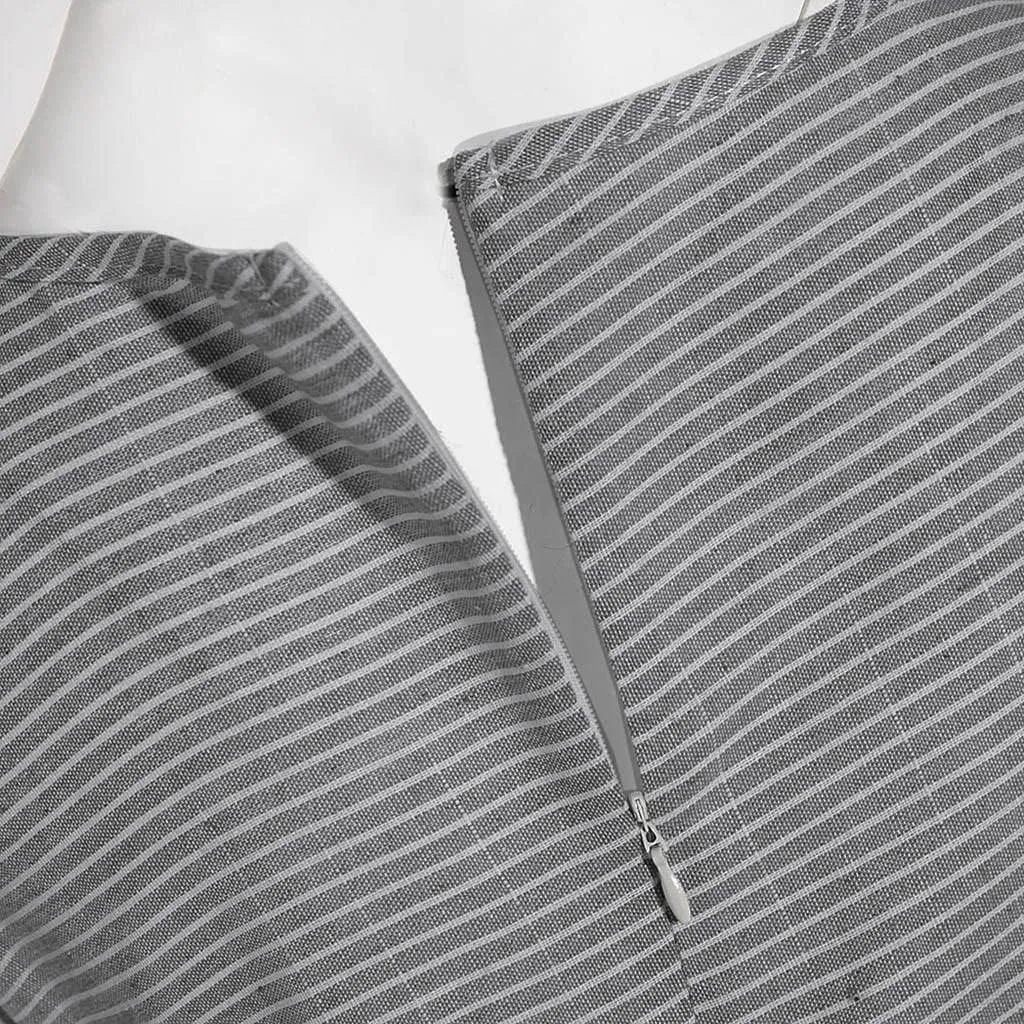 Women's Cotton Linen Striped Sleeveless Midi Shirt Dress Flowy Casual Beach Long Sundress with Pockets