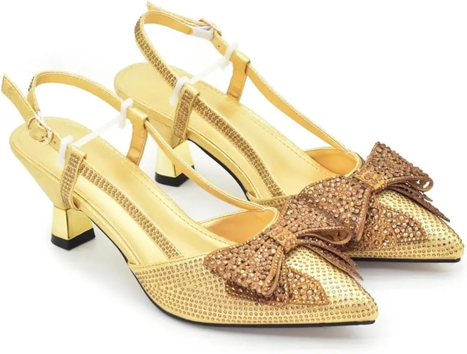 WomenS Elegant Bowknot Shoes and Bag Set Wedding Party Pointed Toe Spike Heel Slingbacks with Matching Handbag