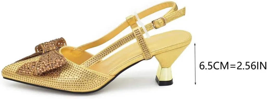 WomenS Elegant Bowknot Shoes and Bag Set Wedding Party Pointed Toe Spike Heel Slingbacks with Matching Handbag