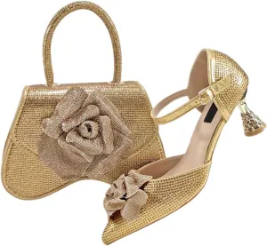 Women's Fashion Evening Party Shoes and Bag Set with Peep Toe Thin Heel Basic Pumps for Dress