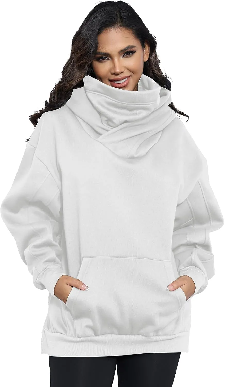 Womens Fleece Hoodie with Scarf Cotton Oversized Pullover Casual Hooded Sweatshirts Sweater Fall Winter Clothes