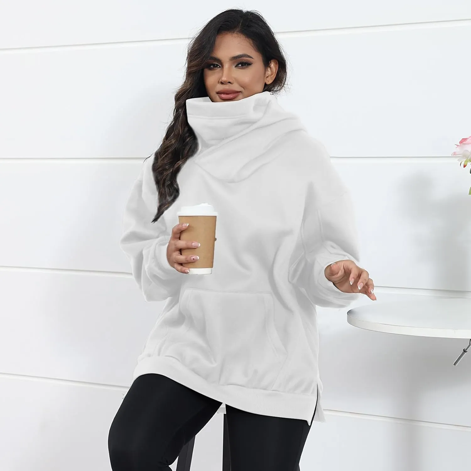 Womens Fleece Hoodie with Scarf Cotton Oversized Pullover Casual Hooded Sweatshirts Sweater Fall Winter Clothes