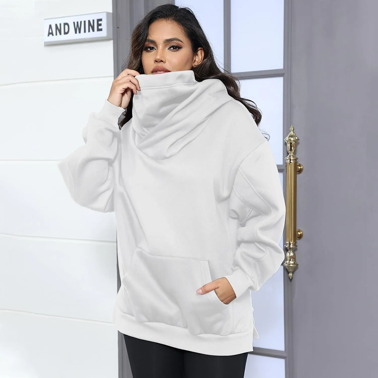 Womens Fleece Hoodie with Scarf Cotton Oversized Pullover Casual Hooded Sweatshirts Sweater Fall Winter Clothes