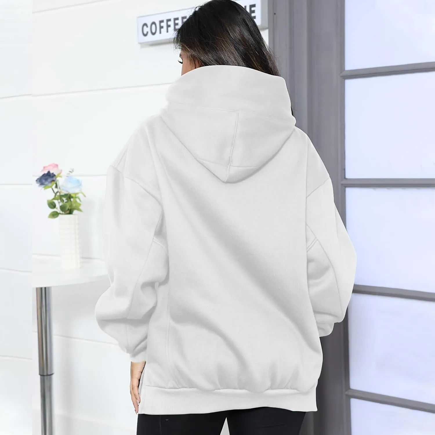 Womens Fleece Hoodie with Scarf Cotton Oversized Pullover Casual Hooded Sweatshirts Sweater Fall Winter Clothes