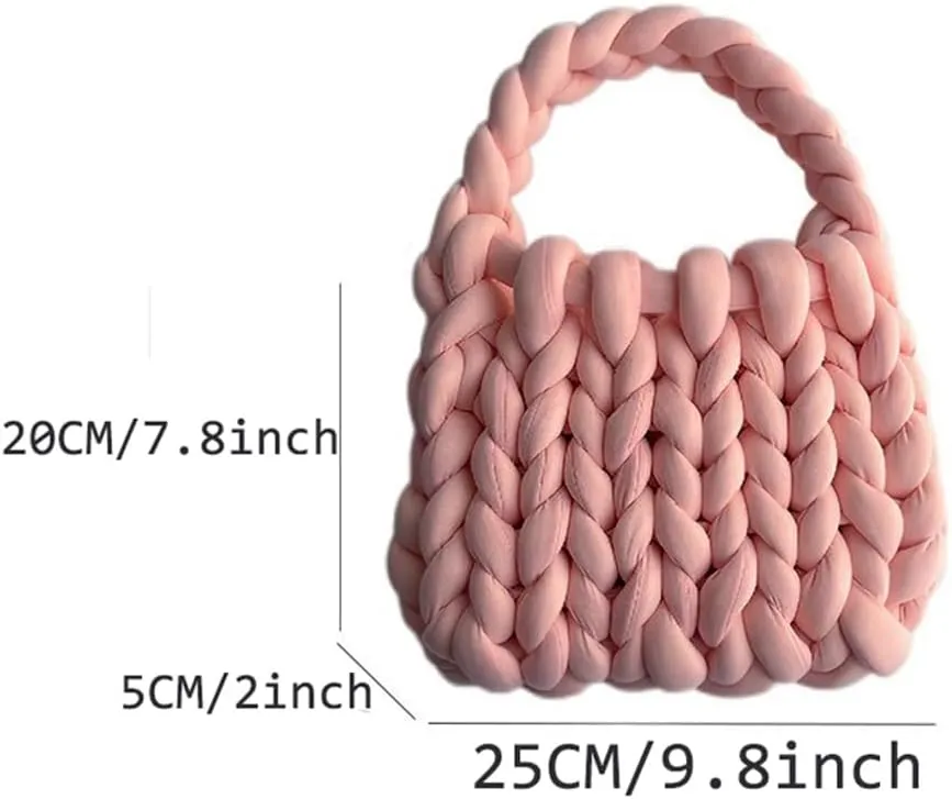 Women's Handwoven Tote Bags Chunky Yarn Knit Braided Satchel Purse Bag Crochet Handbag