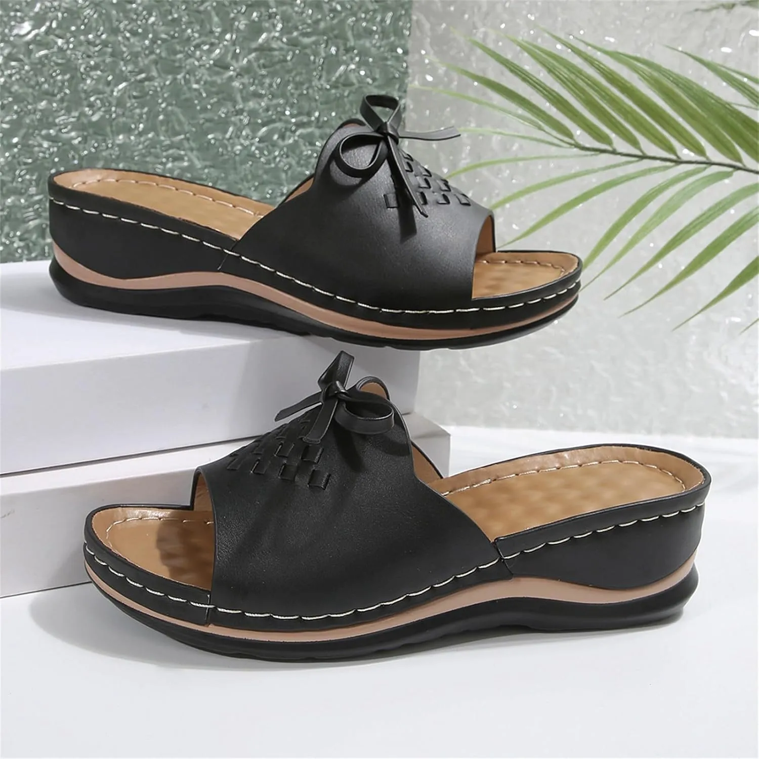 Womens Heeled Sandals Open Toe Slip On Block Chunky Ankle Strap Comfortable Backless Slide Dressy Flat Arch Support Orthotic Slides 2025 Comfy Orthopedic Flip Flops Sandal Slippers
