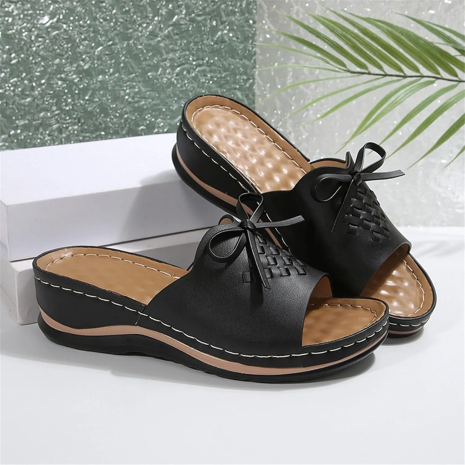 Womens Heeled Sandals Open Toe Slip On Block Chunky Ankle Strap Comfortable Backless Slide Dressy Flat Arch Support Orthotic Slides 2025 Comfy Orthopedic Flip Flops Sandal Slippers
