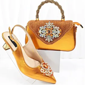 Womens Italian Fashion Party Shoes and Bag Set Rhinestone Wedding Pumps Matching Evening Satin Clutch Purse Bag