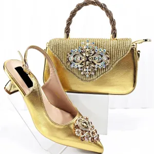 Womens Italian Fashion Party Shoes and Bag Set Rhinestone Wedding Pumps Matching Evening Satin Clutch Purse Bag