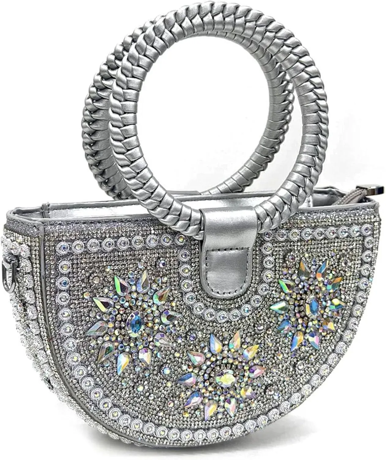 Womens Italian Petal Clutch Wedding Shoes Set Rhinestone Bridal Pumps and Evening Party Sparkly Rhinestone Handbag