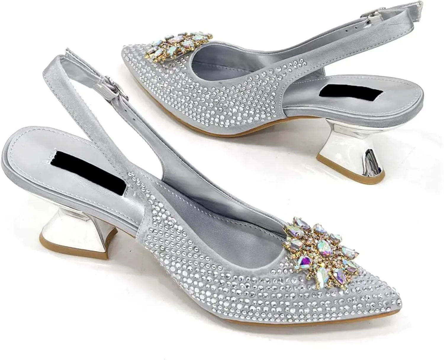 Womens Italian Petal Clutch Wedding Shoes Set Rhinestone Bridal Pumps and Evening Party Sparkly Rhinestone Handbag