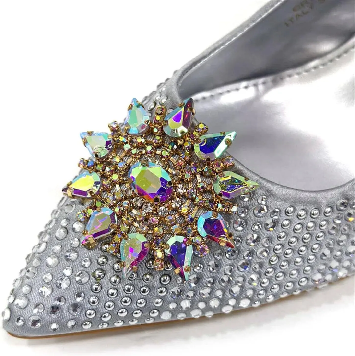 Womens Italian Petal Clutch Wedding Shoes Set Rhinestone Bridal Pumps and Evening Party Sparkly Rhinestone Handbag