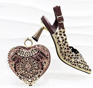 Womens Italian Wedding Shoes Set Bridal Pumps and Matching Evening Bag Rhinestone Beaded Sequin Clutch Purse