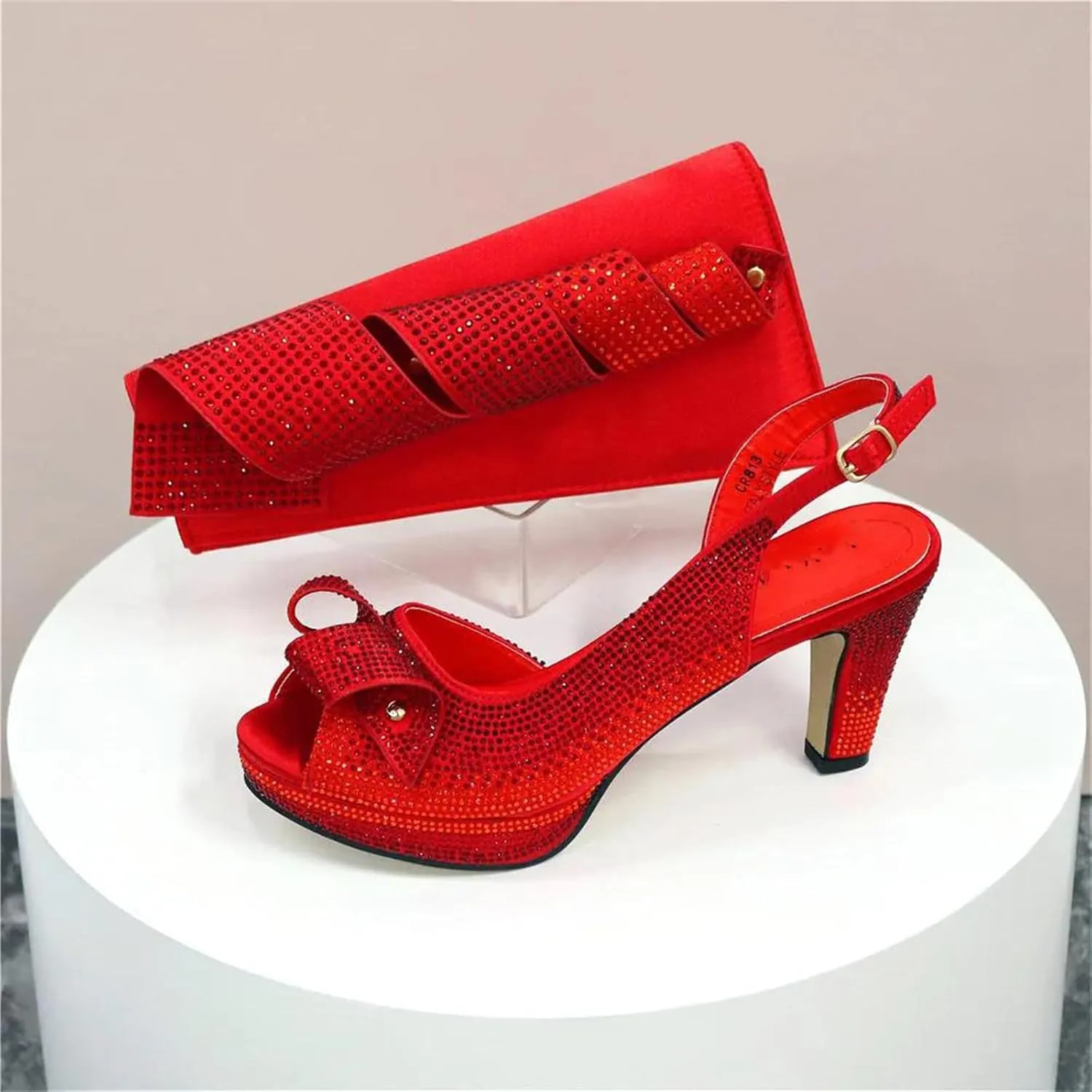 Womens Italian Wedding Shoes Set Rhinestone Bridal Pumps and Matching Evening Bag Convertible Satin Clutch Purse Bag