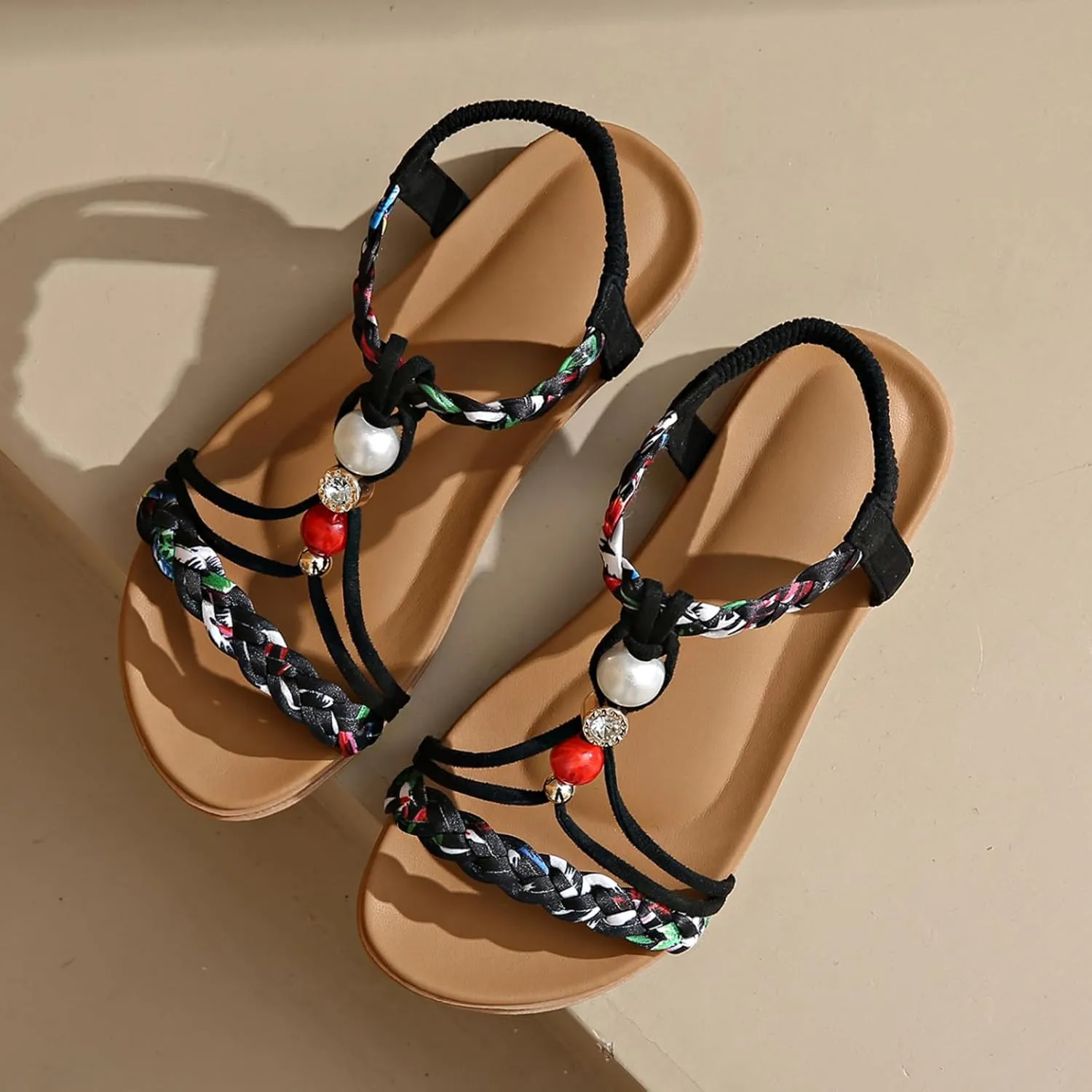 Women's Jeweled Arch Support Sandals Bohimian Beach Shoes Sandals Summer Comfortable Slip-on Orthopedic Sandals 2025
