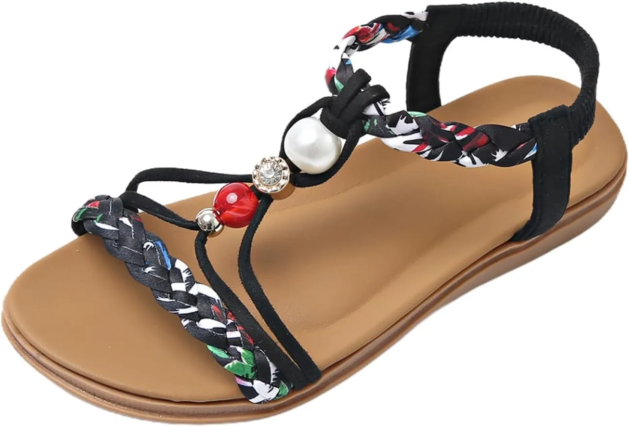Women's Jeweled Arch Support Sandals Bohimian Beach Shoes Sandals Summer Comfortable Slip-on Orthopedic Sandals 2025