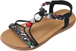 Women's Jeweled Arch Support Sandals Bohimian Beach Shoes Sandals Summer Comfortable Slip-on Orthopedic Sandals 2025