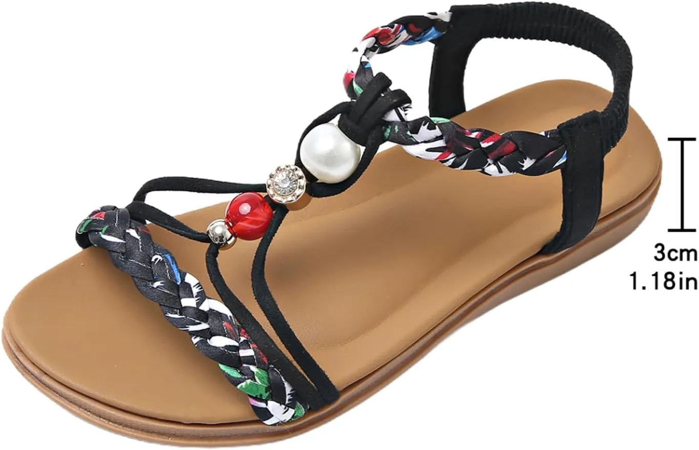 Women's Jeweled Arch Support Sandals Bohimian Beach Shoes Sandals Summer Comfortable Slip-on Orthopedic Sandals 2025