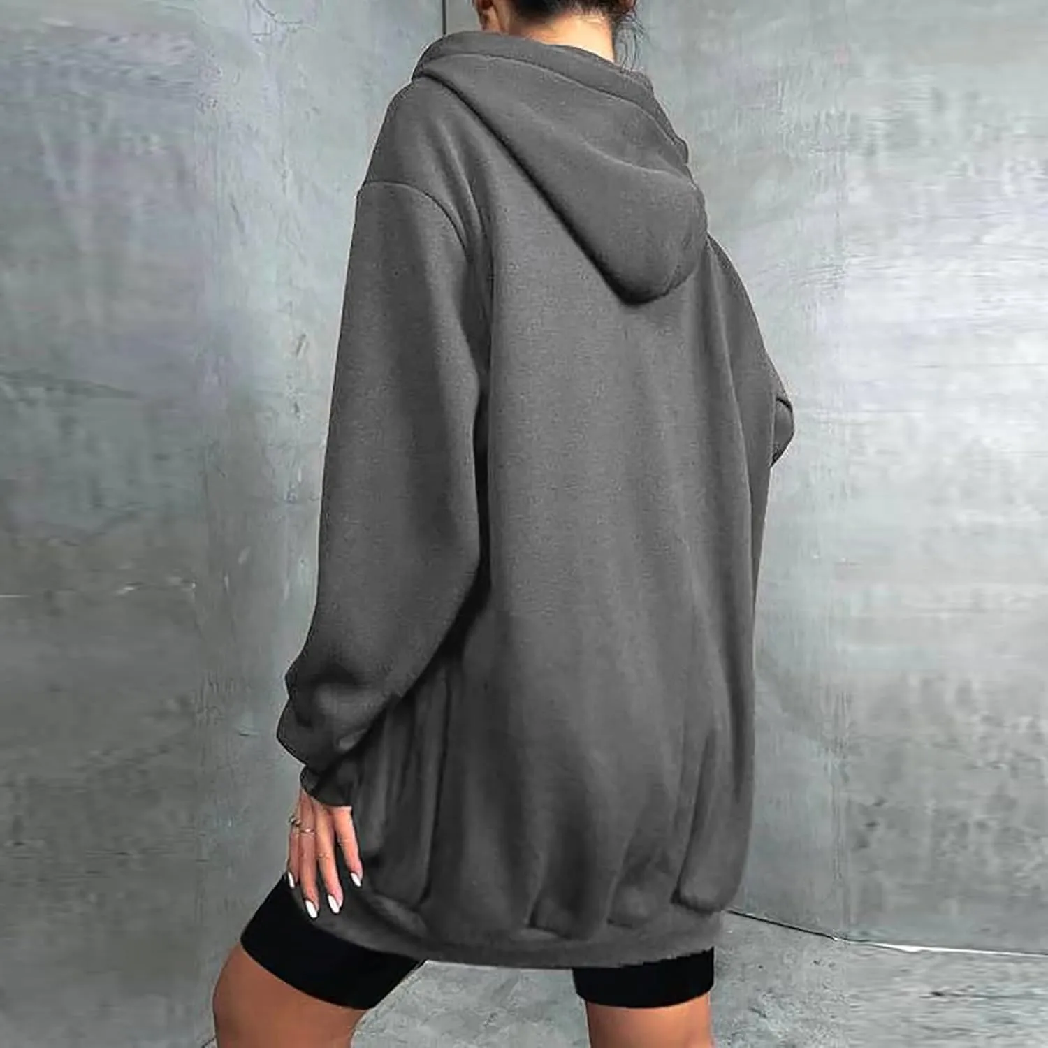 Womens Long Fleece Zip Up Jacket 2024 Fall Casual,Oversized Hoodie Sleeve Sweatshirt with Pockets Winter Coats