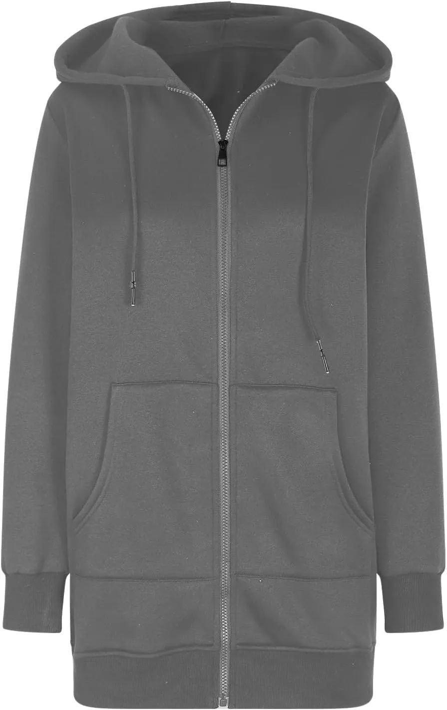Womens Long Fleece Zip Up Jacket 2024 Fall Casual,Oversized Hoodie Sleeve Sweatshirt with Pockets Winter Coats