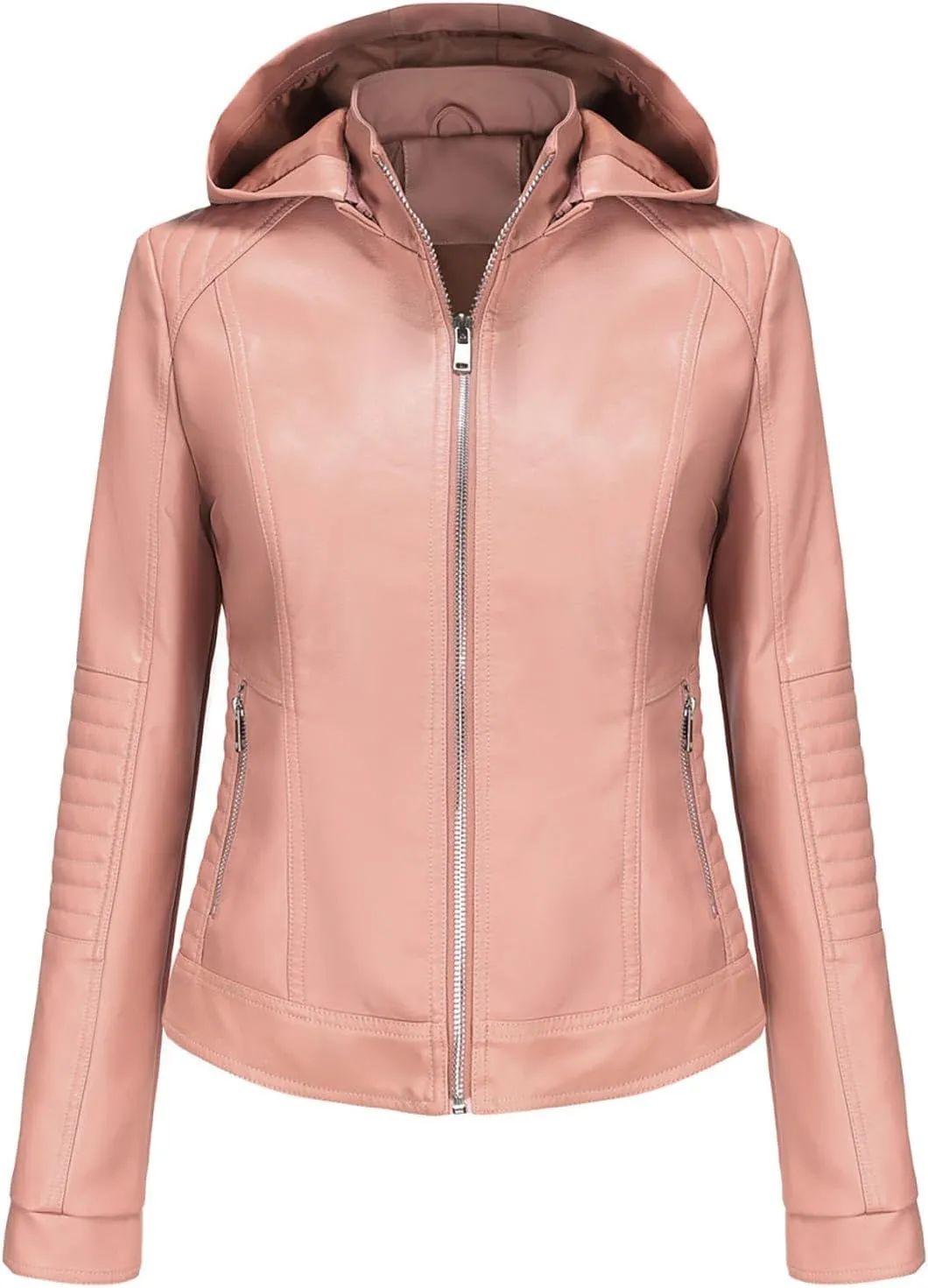 Women's Long Sleeve Zipper Closure Moto Biker Faux Leather Jacket PU Slim Short Biker Outwear Winter Outfits Clothes