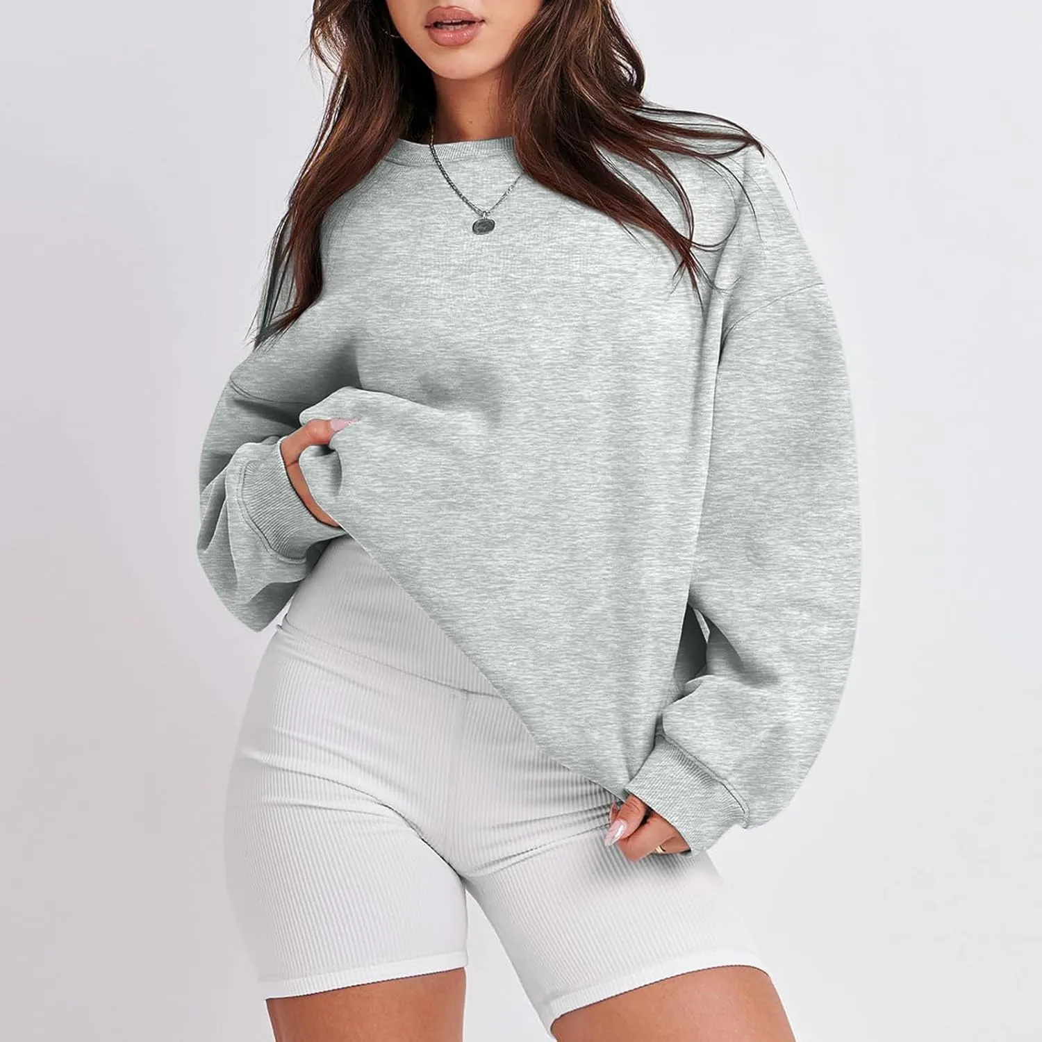 Womens Oversized Sweatshirt Fleece Pullover Comfy Crew Neck Sweatshirt Trendy Y2k Winter Outfits Preppy Clothes