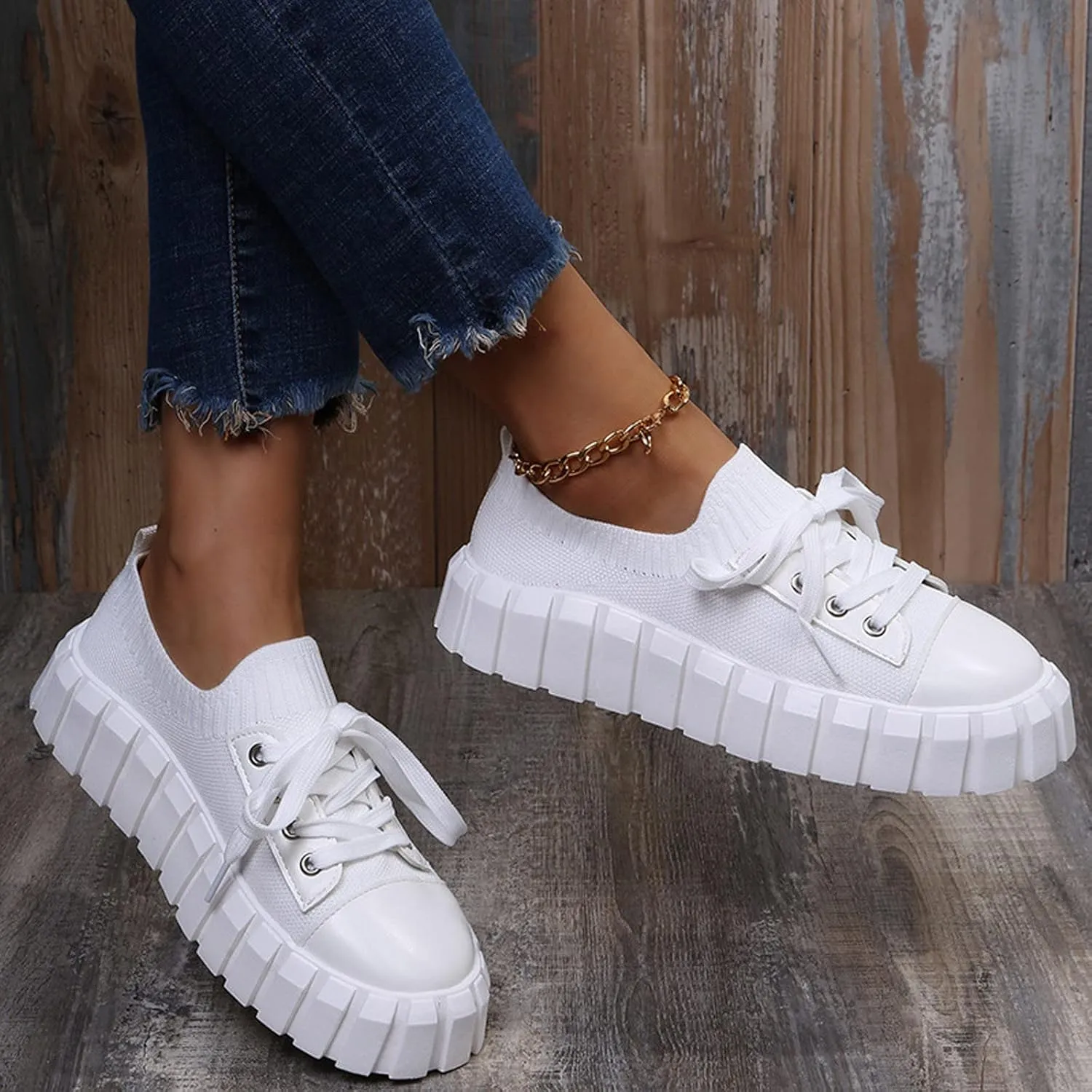 Womens Platform Sneakers White Tennis Shoes Casual Low Top Fashion Sneaker Hiking Workout Sports Gym Footwear