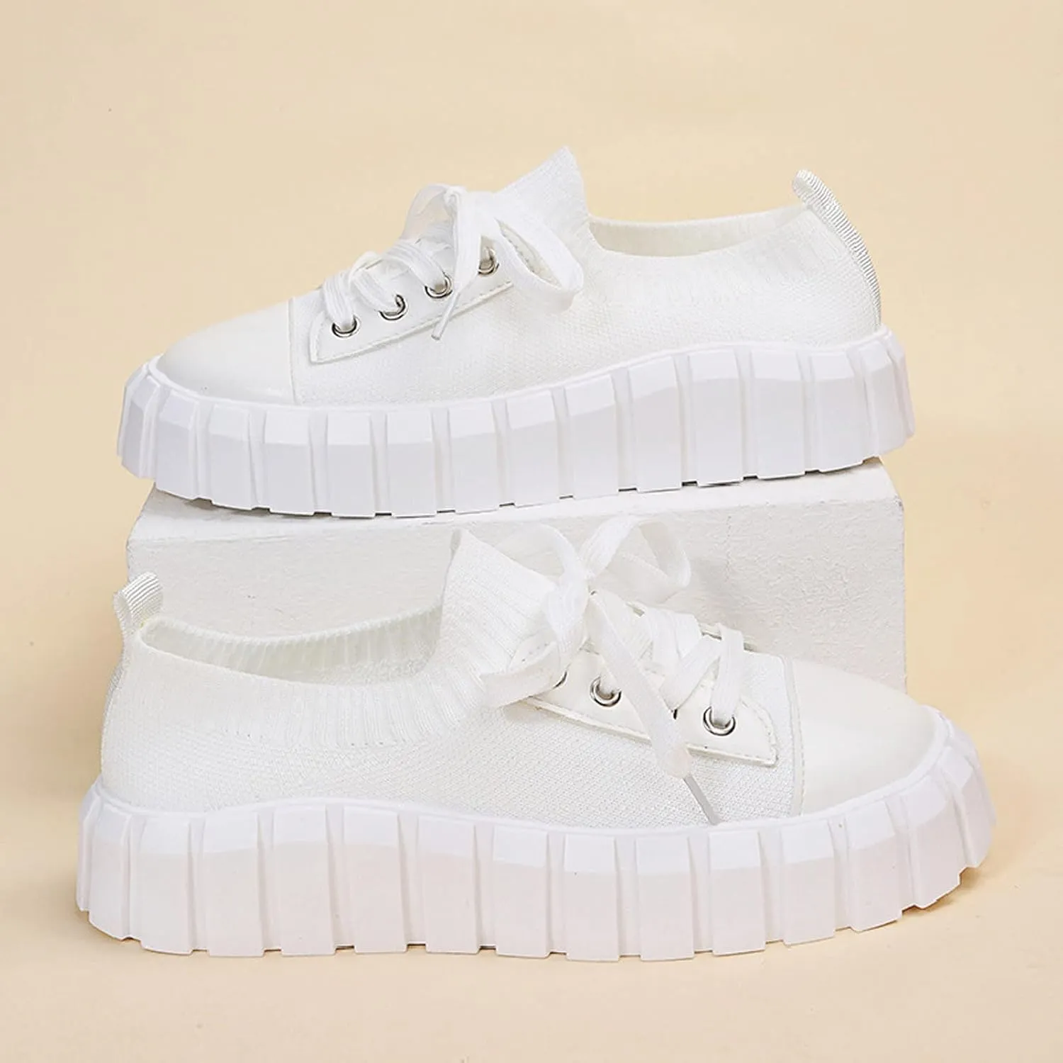 Womens Platform Sneakers White Tennis Shoes Casual Low Top Fashion Sneaker Hiking Workout Sports Gym Footwear