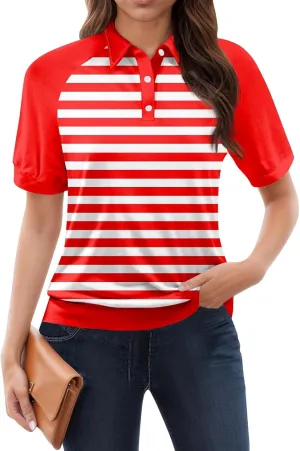 Womens Polos Womens 2025 Summer V Neck Tee Casual Striped Color Block Collar Shirts Women Short Sleeve Polo Tops