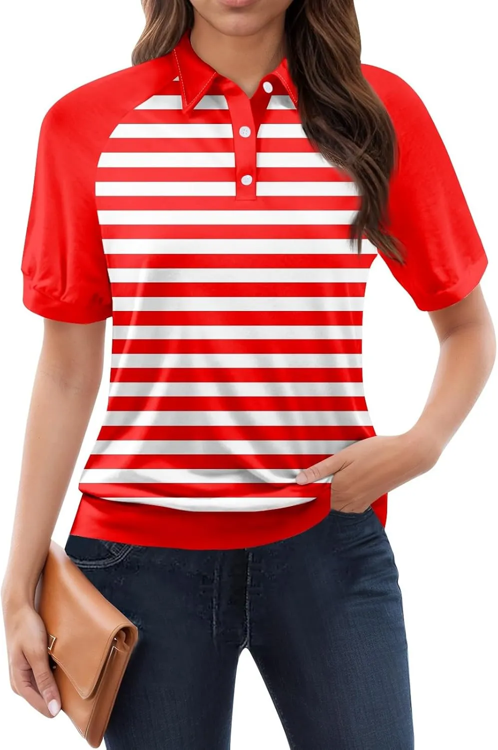 Womens Polos Womens 2025 Summer V Neck Tee Casual Striped Color Block Collar Shirts Women Short Sleeve Polo Tops
