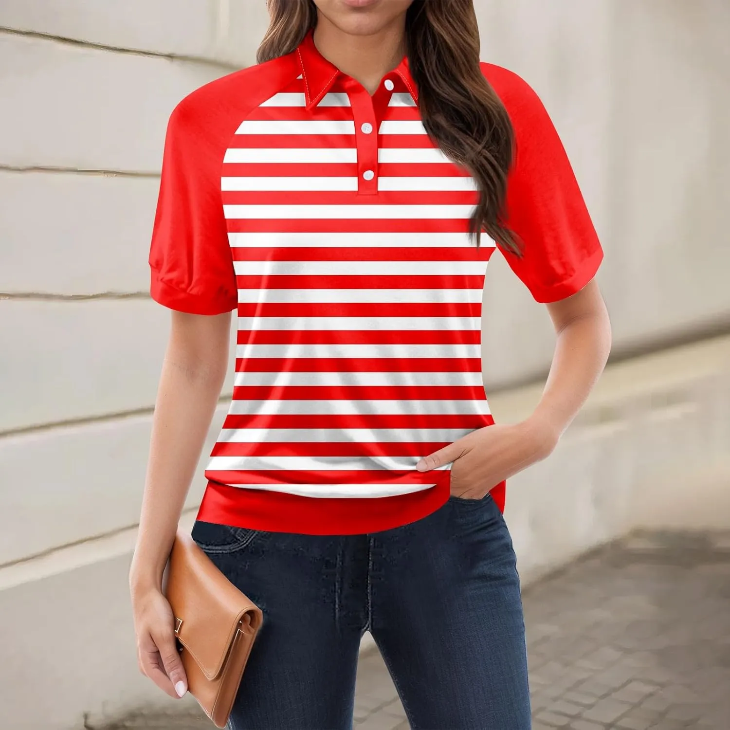 Womens Polos Womens 2025 Summer V Neck Tee Casual Striped Color Block Collar Shirts Women Short Sleeve Polo Tops
