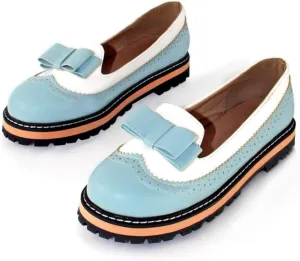 Women's Round Toe Low Block Heels Flat Oxfords Shoes Fashion Patchwork Wingtip Brogues Casual Comfortable Derby Saddle Pumps
