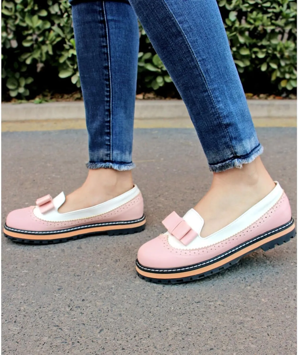 Women's Round Toe Low Block Heels Flat Oxfords Shoes Fashion Patchwork Wingtip Brogues Casual Comfortable Derby Saddle Pumps