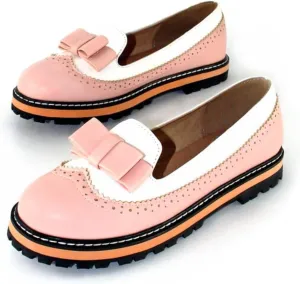 Women's Round Toe Low Block Heels Flat Oxfords Shoes Fashion Patchwork Wingtip Brogues Casual Comfortable Derby Saddle Pumps