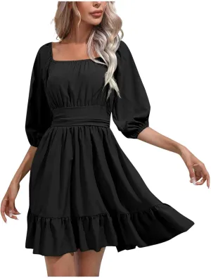 Women's Ruffle Mini Dress Square Neck Casual Party Dress Cute Wedding Guest Dresses Homecoming Cocktail Dresses
