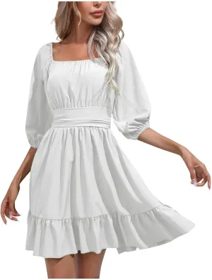 Women's Ruffle Mini Dress Square Neck Casual Party Dress Cute Wedding Guest Dresses Homecoming Cocktail Dresses