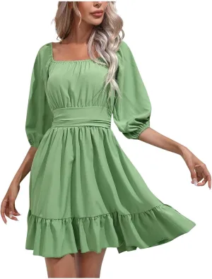 Women's Ruffle Mini Dress Square Neck Casual Party Dress Cute Wedding Guest Dresses Homecoming Cocktail Dresses