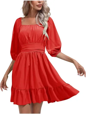 Women's Ruffle Mini Dress Square Neck Casual Party Dress Cute Wedding Guest Dresses Homecoming Cocktail Dresses