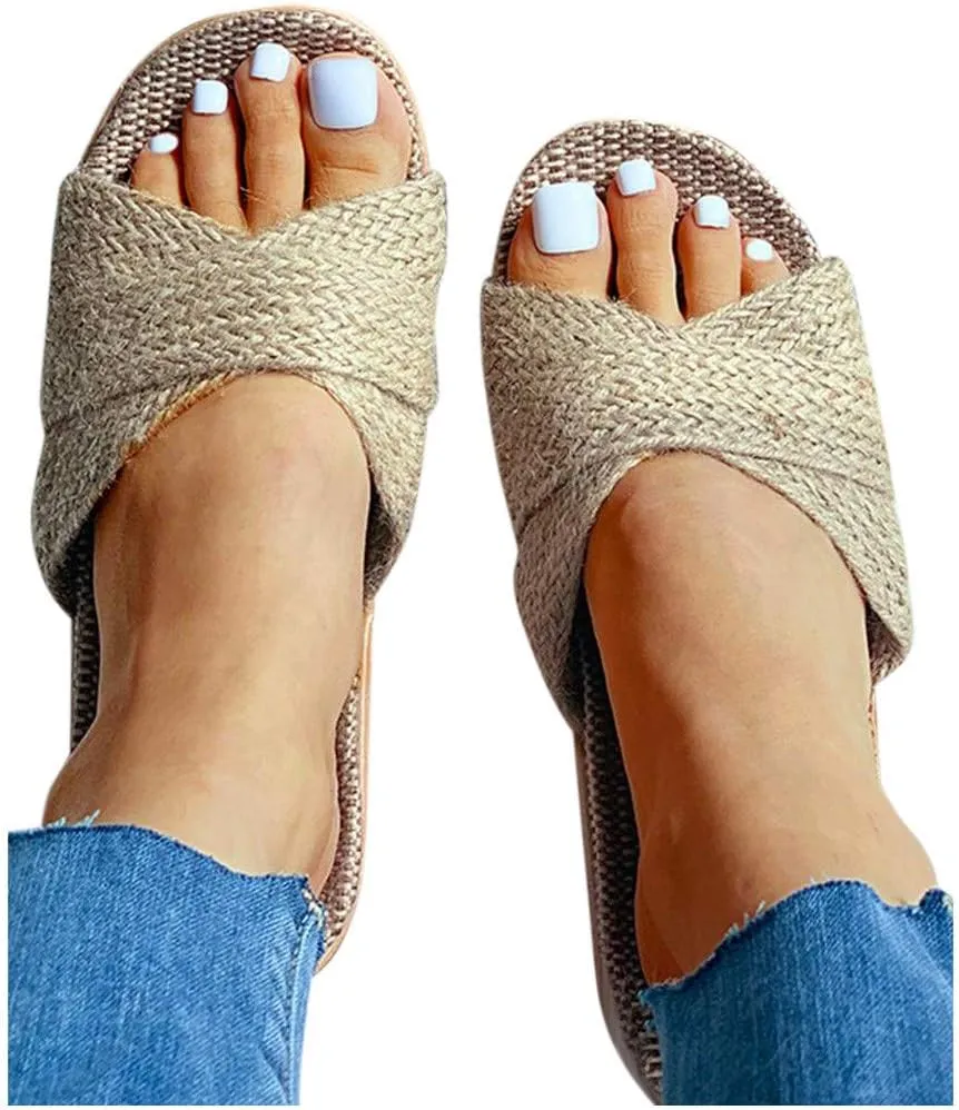 Women's Sandals Flat Sandal Womens Dressy Slide Sandals for Women Comfortable with Elastic Lightweight Casual