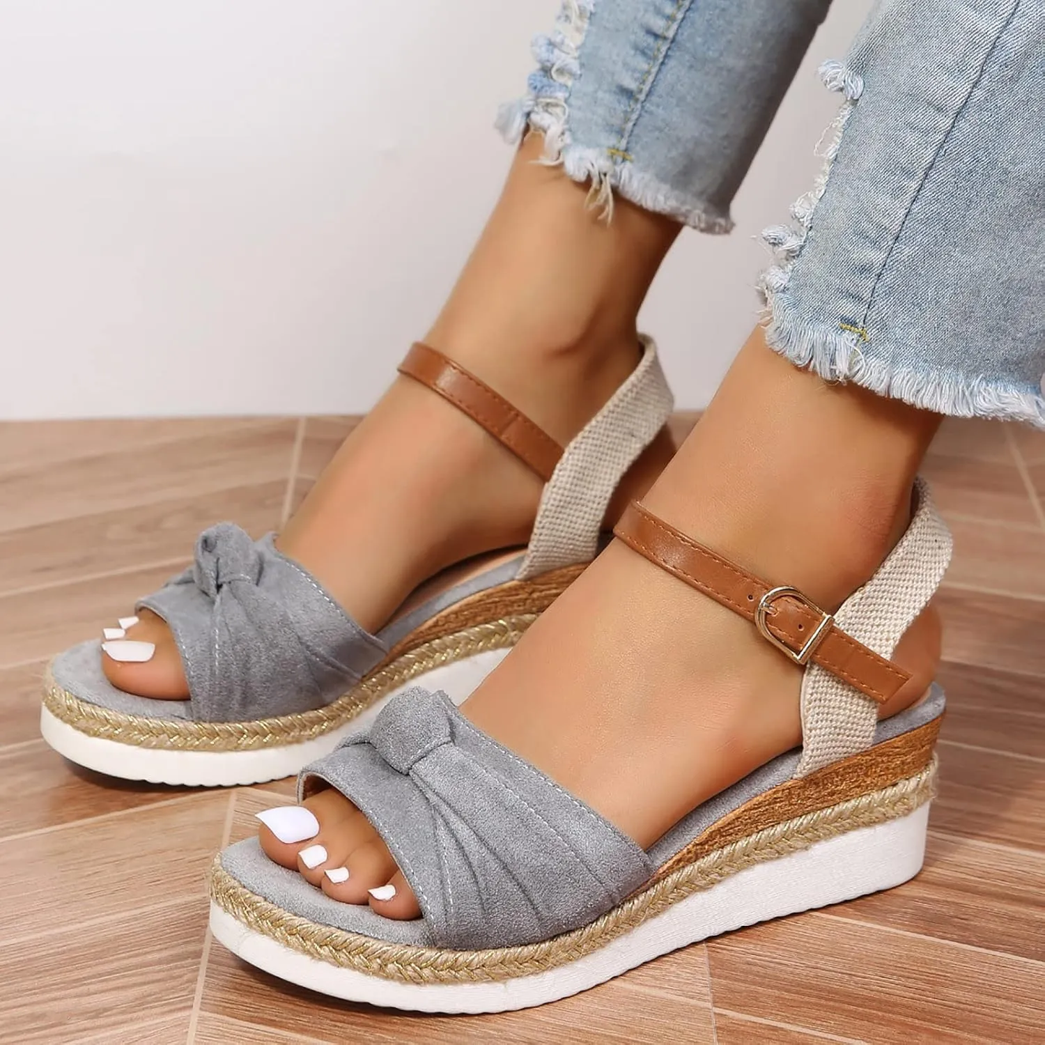 Women's Sandals, Women's Espadrilles Casual Ankle Strap Wedge Sandals Comfortable Platform Sandals