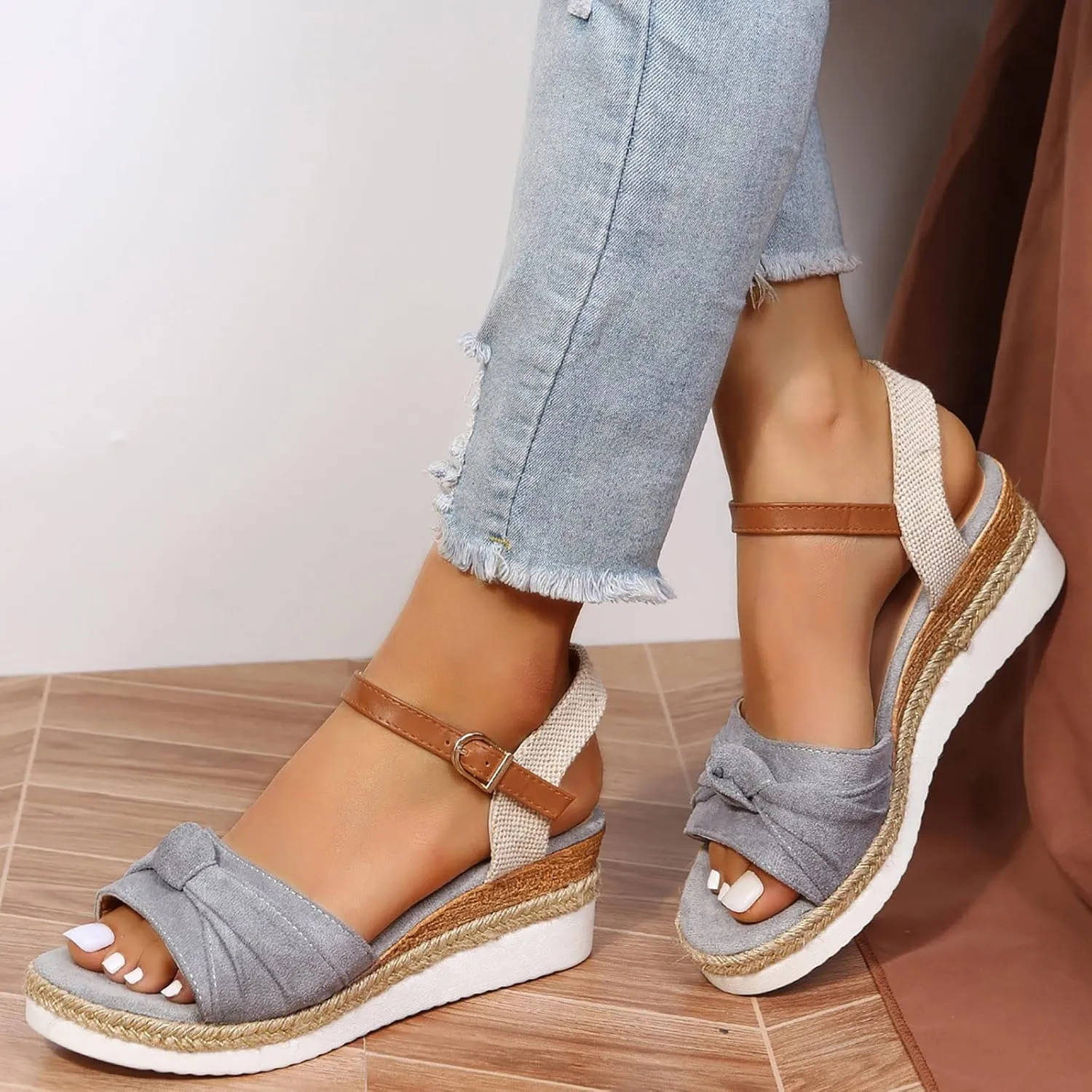 Women's Sandals, Women's Espadrilles Casual Ankle Strap Wedge Sandals Comfortable Platform Sandals
