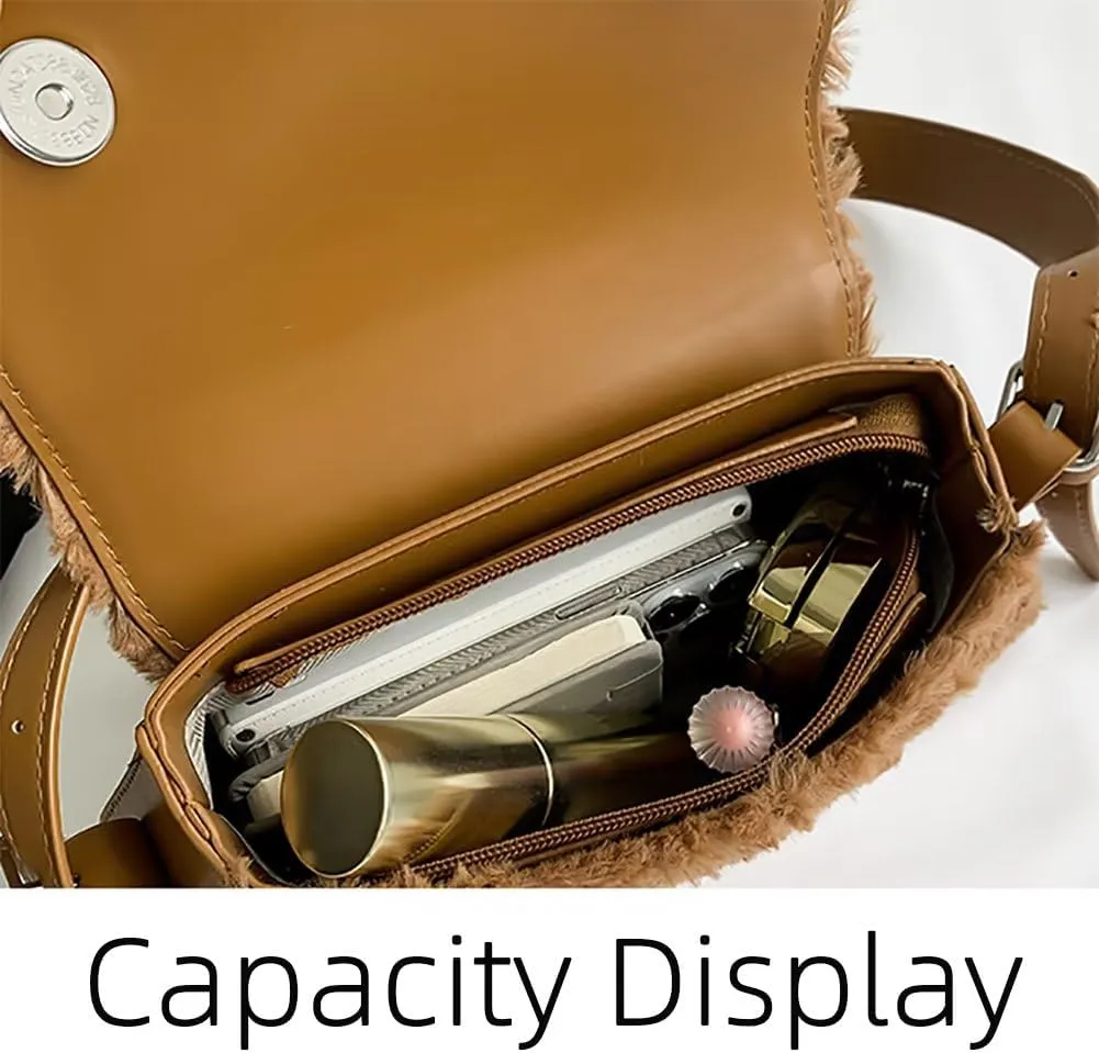 Womens Shoulder Bag Designer Tote Bag Lightweight Top Handle Satchel Purse Faux Fur Handbag for Travel Work Shopping